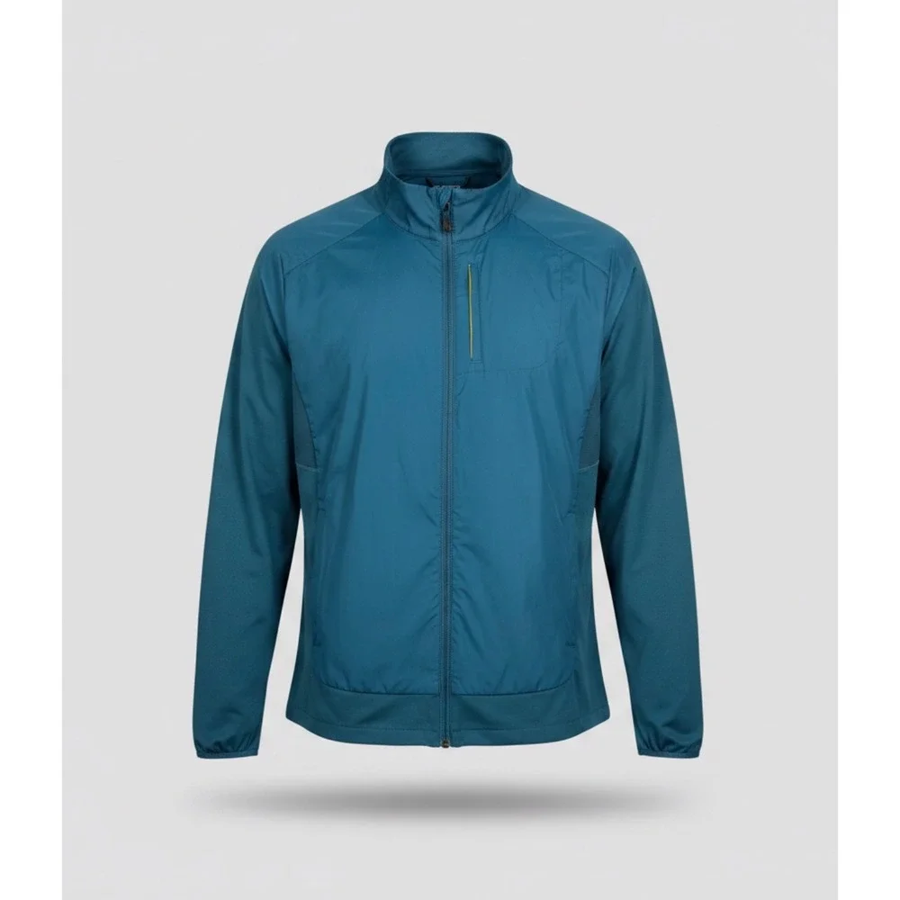 Brooks Run Happy Mens XL Teal Blue Full Zip Running Jacket Windbreaker Mock Neck